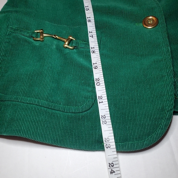 Talbots Corduroy Velvet Blazer Jacket Size 10P Emerald Green Gold Tone Horsebit - Picture 7 of 7